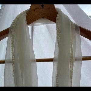 Long White 4 Row Beaded Trim Scarf.  21 X 74 Fully lined. BUNDLE 3 for 15% off.